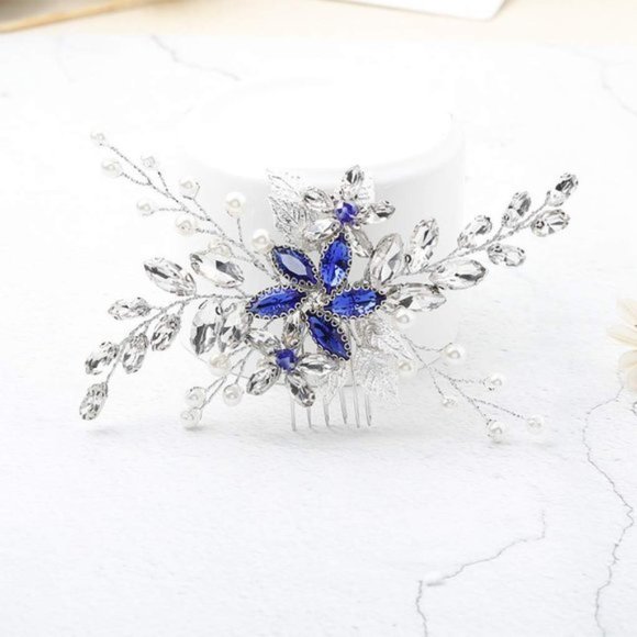 Wedding Hair Comb Blue Rhinestone Bridal for Bride and Bridesmaids - Picture 8 of 8